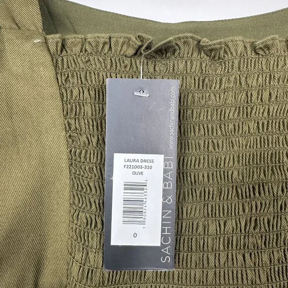 NWT SACHIN + BABI Laura Dress in Olive Smocked Midi Peplum Slit Sleeveless 8 - Picture 8 of 10